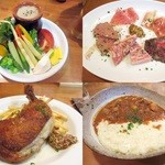 君想ふ暮らし - 再訪①バーニャカウダ￥580/肉前菜の盛り合わせ(ハーフ)￥580/骨付き鶏もも肉のコンフィ￥580/シーフードリゾットカレー￥580