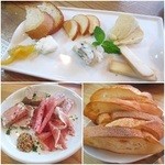 再訪②チーズ盛り合わせ￥460/肉前菜盛合せ￥780/バゲット(価格不明)