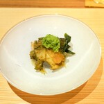 Kojitsu - Steamed Abalone from Ibaraki, served with Kintoki Greens and Okra