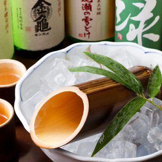 滋賀の銘酒『金亀冷酒』を、焼竹筒で、ご用意しております。