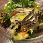 ラトリエ ド ルキャン - 左端のアンチョビ・オリーブと焼き茄子のソースでいただきます