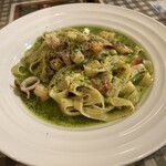 パパス ママス - イカ、エビ、バジルソース（フェットチーネ）