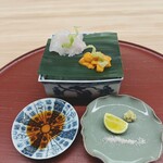日本料理 久丹 - 岡山産のメイタガレイと玄界灘の赤ウニです