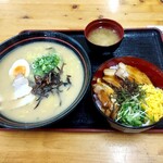 はまだラーメン - 魚介豚骨ラーメン大盛り • ちゃあしゅう丼 味噌汁付き