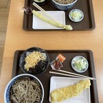 端縫いダイニング - イカ天200円、アスパラ天150円、小鉢180円