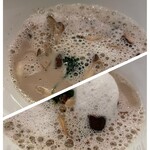 北斎 FINE DINING - 料理　目の前で、泡を消すようにスープ注いで提供されたキノコのスープ