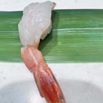 立食い寿司 根室花まる 錦糸町テルミナ店 - 甘エビ昆布締め　エビがでかい