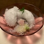 翡翠之庄 - エノハの刺身が出てきます　くさみなど全くなく、かと言って淡白とも違う絶妙な味わいです