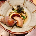 天ぷら たけうち - 箸休め（つぶ貝のうま煮、南関あげ、水菜）