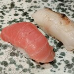 立喰寿司 佐渡弁慶 - 右側が最後に追加したあぶり銀鱈