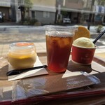 ちぼり湯河原スイーツファクトリー - 期間限定湘南ゴールドジェラート　みかんプリン　アイスティー