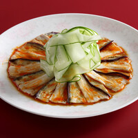 紅油蒸茄白肉（豚肉と茄子のはさみ蒸し　甘辛ゴマソース）