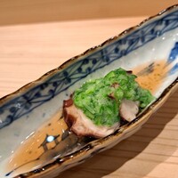 鮨一正 - 佐島の真蛸 × 叩きオクラ、柚子皮