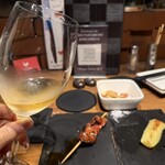 Yakitori＆wine Barsamico - 白レバー　野菜串　茄子　　ピーロート・オレンジ・ワイン