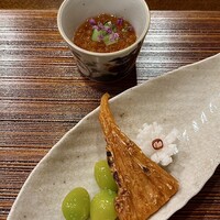 櫻木 - 炙ったバチコ、新銀杏、菊花かぶ甘酢漬け、新いくら