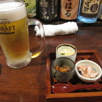 きはるの胡麻鯖や - お通しとビール