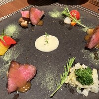 ルサンク  - ◉ お肉料理
                    松阪牛ロースト
                    　小松菜のパウダー、塩、山葵