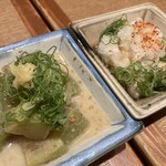なきざかな - 茄子の胡麻浸し/タコの唐揚げポン酢