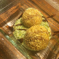 リストランテ ソットラルコ - 前菜盛り合わせ３種：黒鯛のカルパッチョ・里芋のフリット・砂肝とレバーと牛蒡の赤ワイン煮