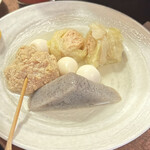 おかめ - 鶏つくね、うずら、こんにゃく、ロールキャベツ