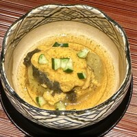 京味 もと井 - 焼き茄子　雲丹　昆布の佃煮　甘鯛のお出汁