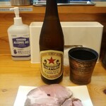 麺屋 Smile - 赤星＆宮崎桑水流黒豚肩ロース　サイコロサイズはおまけ（多謝）