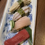 食堂 osushi - まぐろ330円　さわら308円　生げそ264円　　　　えのき昆布締め198円