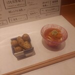 ますぶち - 生落花生の塩ゆで 、雲丹と生ゆばの鼈甲餡かけ