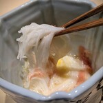 温石 - 長芋 月見素麺　焼津の削節。素麺より細そう。