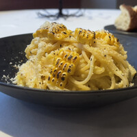 Convivio - 季節のとうもろこしを使った冷製パスタ、長野の原村農園のゴールドラッシュ、朝採れなので甘みが特徴的