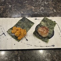 鉄板焼 花 - 焼きうに、ホタテ磯辺焼き