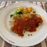 桃花水 - ★本日のランチ（豚ロースのスパイスフリールトマトソース・1100円税込）デザート（レディースDAYサービス）★