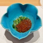 和 のぎ - 生筋子醤油漬けとモロヘイヤ