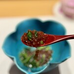 和 のぎ - 生筋子醤油漬けとモロヘイヤ