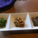 Rin - 右からまびき菜おひたし・福岡風卯の花煮・茄子の揚げびたし