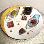 肉割烹 重㐂 新日本橋 - 旬菜と神戸牛の前菜五点盛合せ