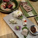 さかなとお酒 うぉんたな - タコの刺身　マグロの刺身　真イカ原子焼き