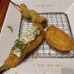 串カツとワイン 揚八 東急プラザ銀座店 - 追加のキスのタルタルソースと蓮根和牛ミンチ詰め