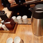 炉端焼き 和めし処 しんぱち食堂 - 醤油は　薄口　濃口と2種類　　ポットは　お水