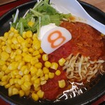 8番らーめん - クリーミートマト唐麺（＋コーン＆とろけるチーズ）