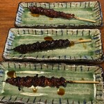 恵比寿亭 - 鰻串焼_バラ350,ヒレ350,肝550