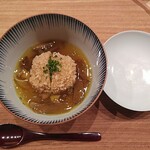 日本料理 新茶家 - きのこシリーズ③　丸ナス揚げに加えてフカヒレも入っています。