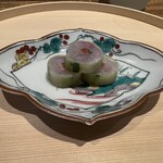 温石 - ◆焼津の鯵　砧巻き（キュウリ）　梅肉