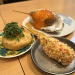 串カツあらた - 広島県産牡蠣イクラタルタル 虹色チーズ 長芋梅肉大葉添え