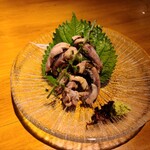 小川の魚 - 鰻の肝刺し(420円)。湯がいてあります。肝吸いよりもアッサリしています