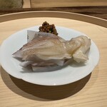 温石 - ◆焼津のジンドウイカ　自家製烏賊墨塩
      空芯菜のお浸し　自家製粒マスタード