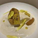 SHOLA - とうもろこしのパンナコッタ　とうもろこしの甘味と雲丹の塩味がマッチします　スープをパンで拭いとっていたら　追加はありませんでした…（言えばよかったか）