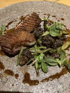 SHOLA - 青森県産銀の鴨　鴨本体のパリっとした皮も絶妙ですが　合わせて出されたサルシッチャもまた鴨の旨味が凝縮されて絶品でした