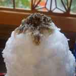 阿左美冷蔵 - まずはほうじ茶蜜をかけて頂くと、ふわっと削られた氷は軽い味わいで
      ほうじ茶蜜は甘みをしっかり感じながらも、ほうじ茶ならではの香ばしい風味も感じられ