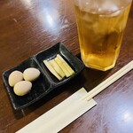 しゃぶしゃぶ文 - うずら煮たまごと長芋漬け